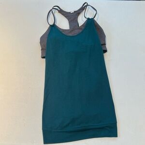 New Alo Yoga dark teal and gray sports bra and racer back top overlay S
